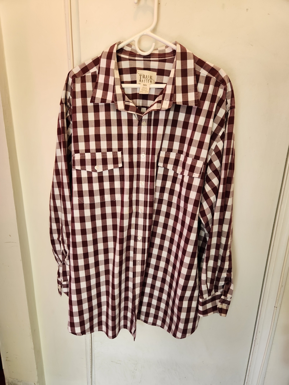 True Nation Men's Burgundy and White Check Shirt